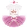 Baby girl Photoshoot Outfits, Infant Toddler 1/2 Birthday Cake Smash Outfit Princess Romper Bodysuit +Tutu Skirts +Crown Baby Shower Newborn Photography Clothes Set Dusty Pink 9-12 Months view 1