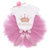 Baby girl Photoshoot Outfits, Infant Toddler 1/2 Birthday Cake Smash Outfit Princess Romper Bodysuit +Tutu Skirts +Crown Baby Shower Newborn Photography Clothes Set Dusty Pink 9-12 Months view 2