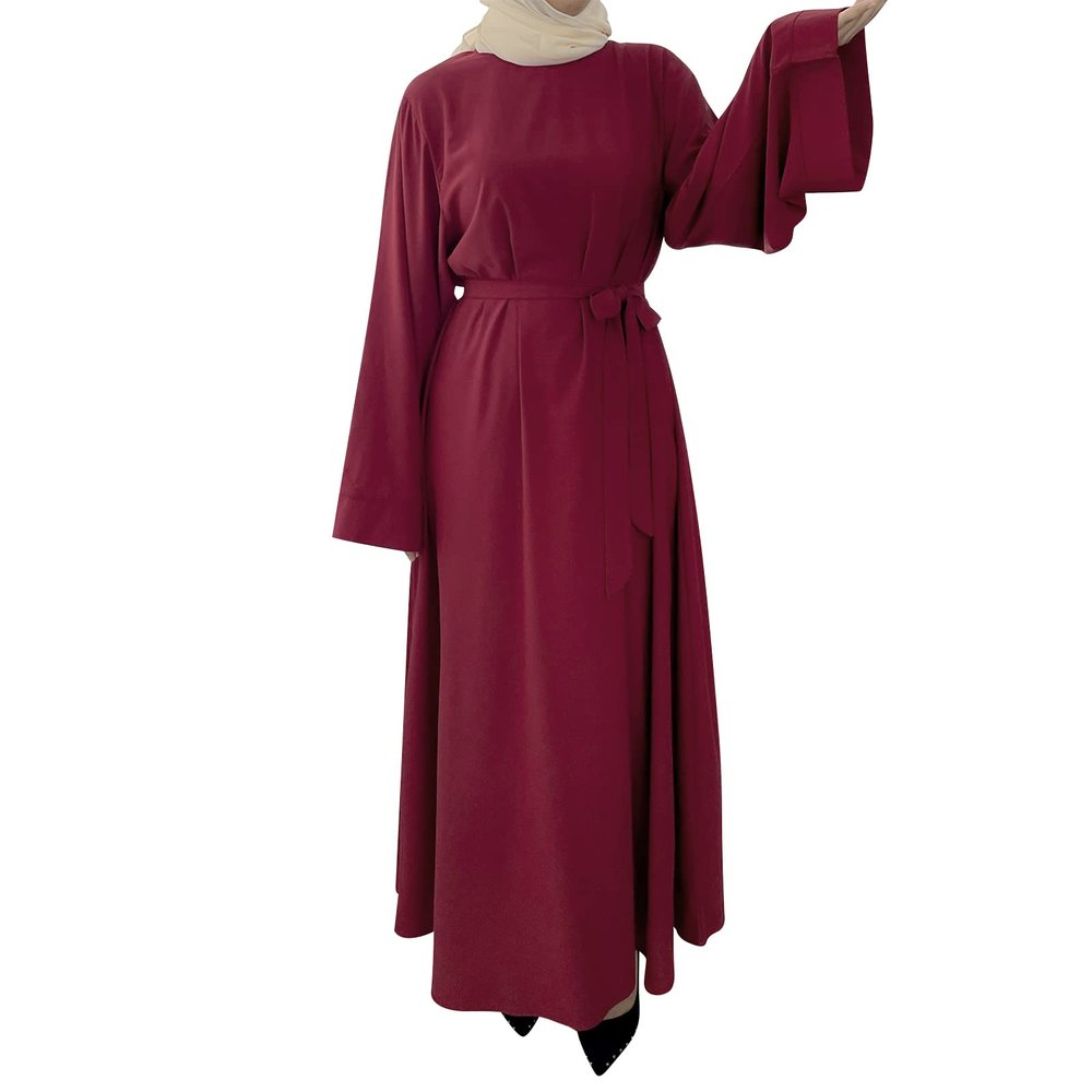 Abayas for Women Muslim: Modest Eid Abaya Dress Middle East Arabian Robe Dubai Ramadan Outfit Conservative Kaftan Islamic Dresses Corban Festivals Prayer Clothes Formal Wedding Burgundy Large