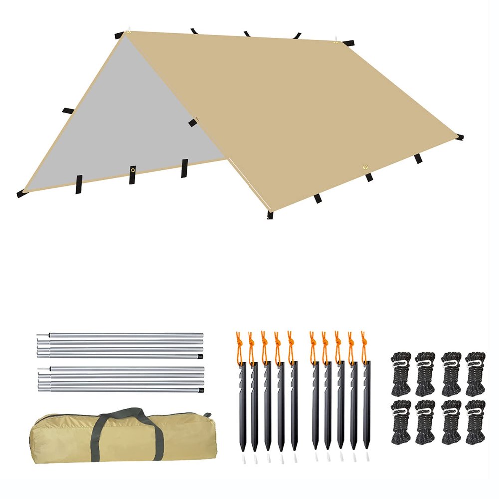 4m x 4m Large Camping Tarp, Lightweight Tarpaulin, Waterproof Tent, Camping Shelter, Portable Awning Canopy, Hammock Rain Fly, Outdoor Sunshade for Hiking Backpacking