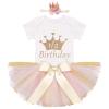 IBTOM CASTLE 1/2 Birthday Outfit Girl, Infant Toddler 1/2 Birthday Cake Smash Outfit Princess Romper Bodysuit +Tutu Skirts +Crown Baby Shower Newborn Photography Clothes Set Golden 3-6 Months view 1