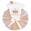 IBTOM CASTLE 1/2 Birthday Outfit Girl, Infant Toddler 1/2 Birthday Cake Smash Outfit Princess Romper Bodysuit +Tutu Skirts +Crown Baby Shower Newborn Photography Clothes Set Golden 3-6 Months view 2