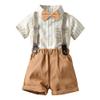 Baby Boys Plaid Stripe Gentleman Suits Bowtie Overalls Suspenders Shorts Pants Wedding Bearer Tuxedo Dress Baptism Outfits Cake Smash Formal Easter Christening Clothes Brown Stripe 18-24 Months view 1