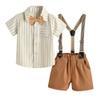 Baby Boys Plaid Stripe Gentleman Suits Bowtie Overalls Suspenders Shorts Pants Wedding Bearer Tuxedo Dress Baptism Outfits Cake Smash Formal Easter Christening Clothes Brown Stripe 18-24 Months view 2