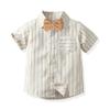 Baby Boys Plaid Stripe Gentleman Suits Bowtie Overalls Suspenders Shorts Pants Wedding Bearer Tuxedo Dress Baptism Outfits Cake Smash Formal Easter Christening Clothes Brown Stripe 18-24 Months view 3
