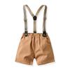 Baby Boys Plaid Stripe Gentleman Suits Bowtie Overalls Suspenders Shorts Pants Wedding Bearer Tuxedo Dress Baptism Outfits Cake Smash Formal Easter Christening Clothes Brown Stripe 18-24 Months view 4