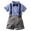 AWIBMK Baby Boys Plaid Stripe Gentleman Suits Bowtie Overalls Suspenders Shorts Pants Wedding Bearer Tuxedo Dress Baptism Outfits Cake Smash Formal Easter Christening Clothes Blue Plaid 4-5Years view 1