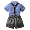 AWIBMK Baby Boys Plaid Stripe Gentleman Suits Bowtie Overalls Suspenders Shorts Pants Wedding Bearer Tuxedo Dress Baptism Outfits Cake Smash Formal Easter Christening Clothes Blue Plaid 4-5Years view 2