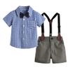 AWIBMK Baby Boys Plaid Stripe Gentleman Suits Bowtie Overalls Suspenders Shorts Pants Wedding Bearer Tuxedo Dress Baptism Outfits Cake Smash Formal Easter Christening Clothes Blue Plaid 4-5Years view 3