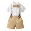 AWIBMK Baby Boys Plaid Stripe Gentleman Suits Bowtie Overalls Suspenders Shorts Pants Wedding Bearer Tuxedo Dress Baptism Outfits Cake Smash Formal Easter Christening Clothes White & khaki 4-5Years view 1