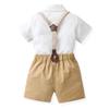 AWIBMK Baby Boys Plaid Stripe Gentleman Suits Bowtie Overalls Suspenders Shorts Pants Wedding Bearer Tuxedo Dress Baptism Outfits Cake Smash Formal Easter Christening Clothes White & khaki 4-5Years view 2