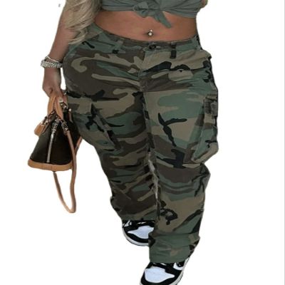 Vakkest Womens Camo Cargo Pants Casual Streetwear BF Outdoor Camouflage Trouser High Waisted Baggy Workout Sweatpants