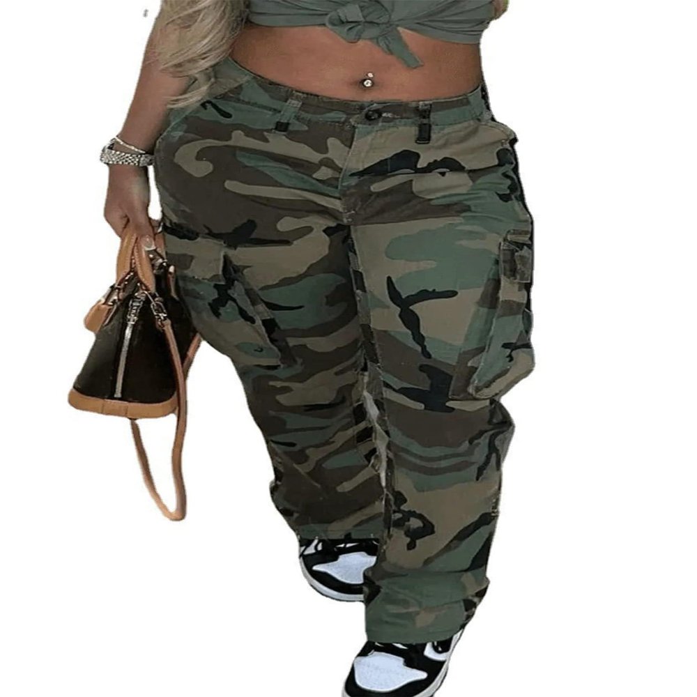 Vakkest Womens Camo Cargo Pants Casual Streetwear BF Outdoor Camouflage Trouser High Waisted Baggy Workout Sweatpants