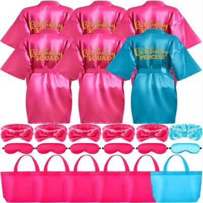 Sintuff 24 Pcs Girls Spa Birthday Party Supplies for 6-12 Years Girls Robes Sleepover Party Supplies Kids Robes Slumber Bulk(Size 10,Blue Birthday)