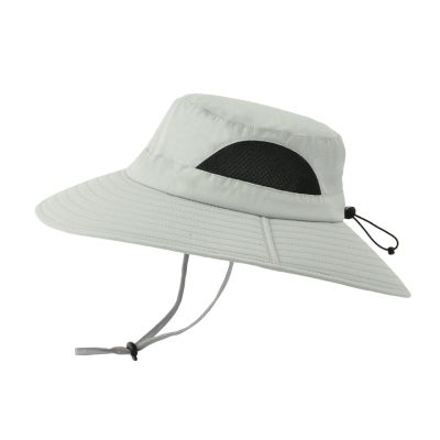 Solid Colors Cotton Bucket Hats with String Mesh Breathable Wide Brim Sun Hats Travel Hiking Fisherman Cap (Grey, One Size)