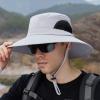 Solid Colors Cotton Bucket Hats with String Mesh Breathable Wide Brim Sun Hats Travel Hiking Fisherman Cap (Grey, One Size) view 3