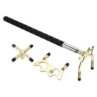 PATIKIL Retractable Billiards Cue Stick Bridge, Silicone Pool Cue Accessory with 3 Removable Brass Bridge Head for Pool Table Competition, Gold Tone