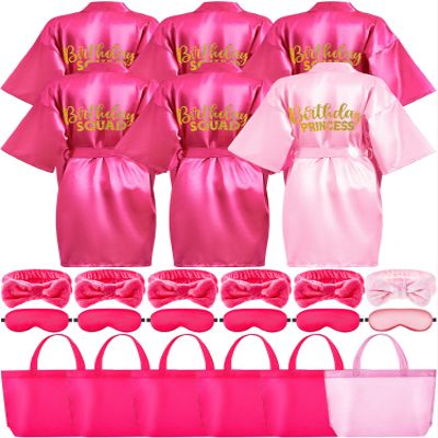Sintuff 24 Pcs Girls Spa Birthday Party Supplies for 6-12 Years Girls Robes Sleepover Party Supplies Kids Robes Slumber Bulk(Size 10,Pink Birthday)