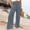 XUNRYAN Women's Cotton Linen Wide Leg Pants Summer Casual High Waisted Boho Palazzo Pants Baggy Lounge Trousers w Pockets view 3