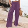 XUNRYAN Women's Cotton Linen Wide Leg Pants Summer Casual High Waisted Boho Palazzo Pants Baggy Lounge Trousers w Pockets view 3