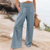 XUNRYAN Women's Cotton Linen Wide Leg Pants Summer Casual High Waisted Boho Palazzo Pants Baggy Lounge Trousers w Pockets view 2