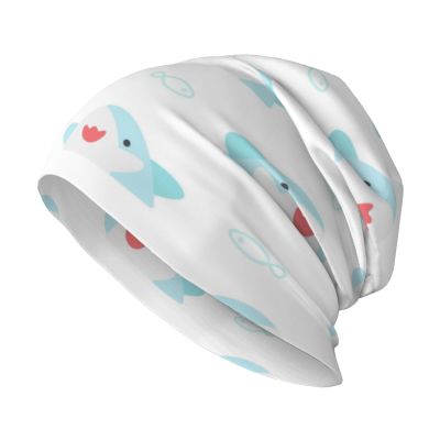 Cute Kawaii Shark and Fish White Slouchy Beanie Hat Cancer Headwear Knitted Skull Cap Headgear Gifts for Men Women Girls Boys