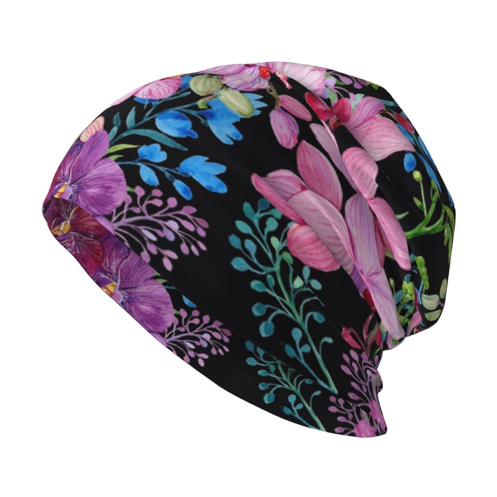 FINOWIN Flower Butterfly Pink Black Slouchy Beanie Cap Cancer Headwear Knitted Skull Beanie Cap Headgear Gifts for Men Women Teenager