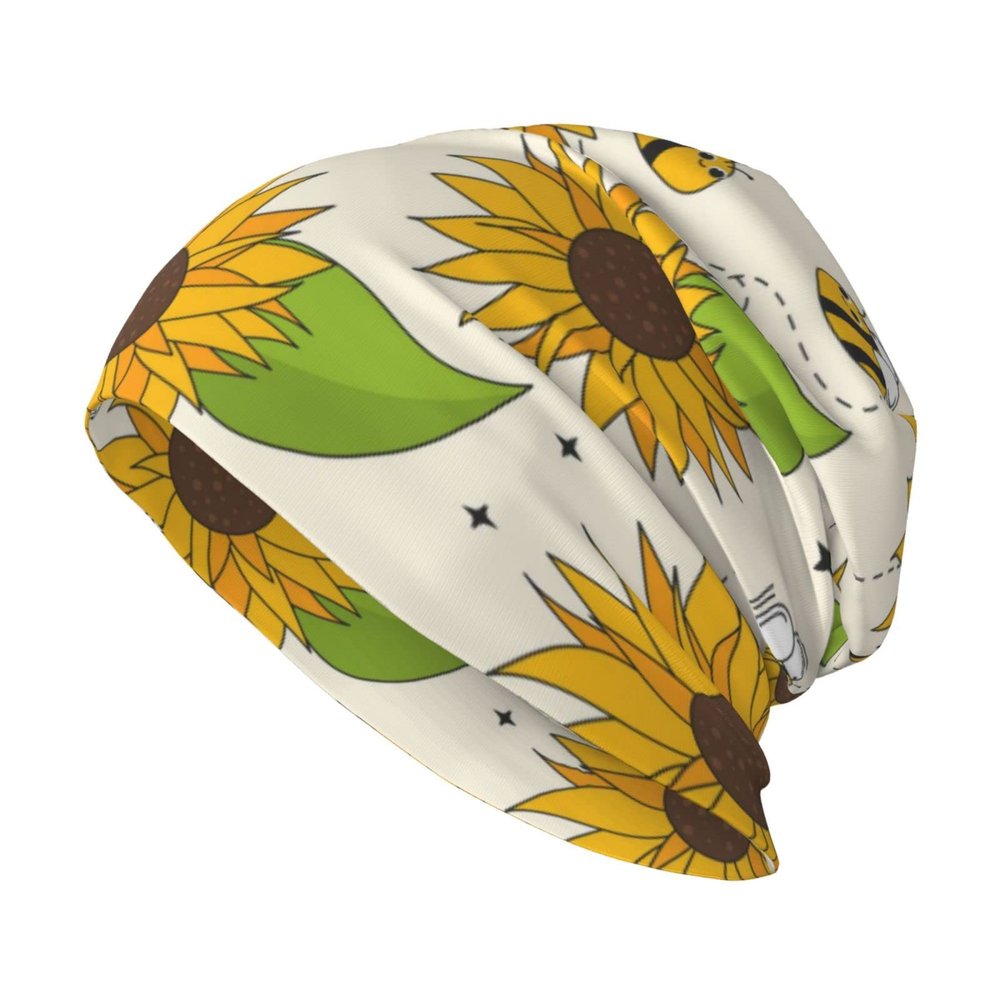 FINOWIN Sunflowers Cute Bees Slouchy Beanie Hat Cancer Headwear Knit Skull Cap Turban Hat Headgear Gifts for Men Women Girls Boys