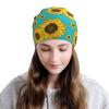 FINOWIN Yellow Sunflowers Blue Baggy Slouchy Beanie Hat Cancer Headwear Knitted Skull Cap Turban Hat Headgear Gifts for Men Women Teenager view 3