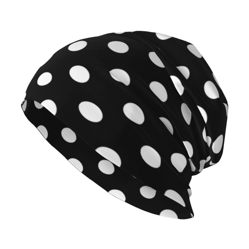 FINOWIN White Polka Dots Black Baggy Slouchy Beanie Cap Cancer Headwear Knitted Cuffed Skull Cap Headgear Gifts for Men Women