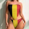 Linkasi Belgium Flag Women's Sexy Open Back Thong Bikini Ties Side Bottom Triangle Bikini Swimsuit L view 2