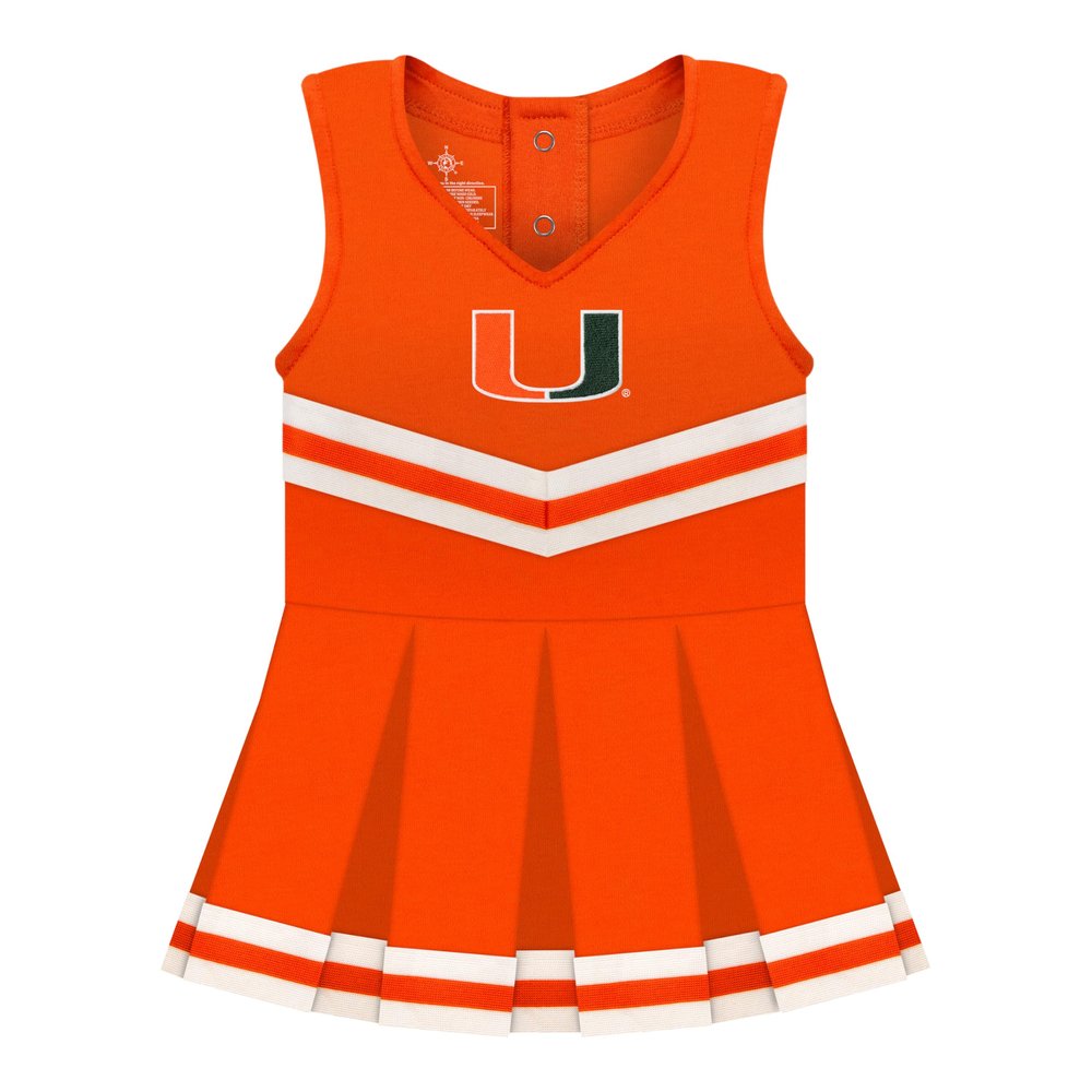 College Baby NCAA Officially Licensed Cheerleader Bodysuit Dress - Tank Top - Miami Hurricanes Logo - Orange - 6-9 Months