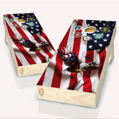 American Flag on Eagle Cornhole Board Vinyl Wrap Laminated Decal Sticker Set