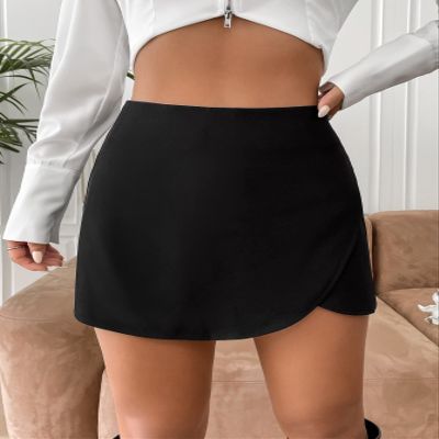 CRTGW Shorts for Women High Waist Wrap Hem Skort (Color : Black, Size : Large)