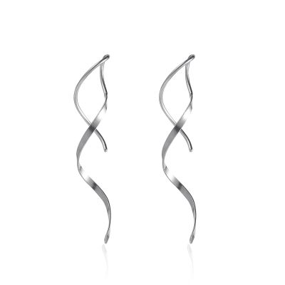 1/2 Pairs Set Spiral Threader Drop Earrings Twisted Linear Curved Dangling Minimal Earrings Handmade Pull Through Earrings Minimalist Stainless Steel Dainty for Women-Silver