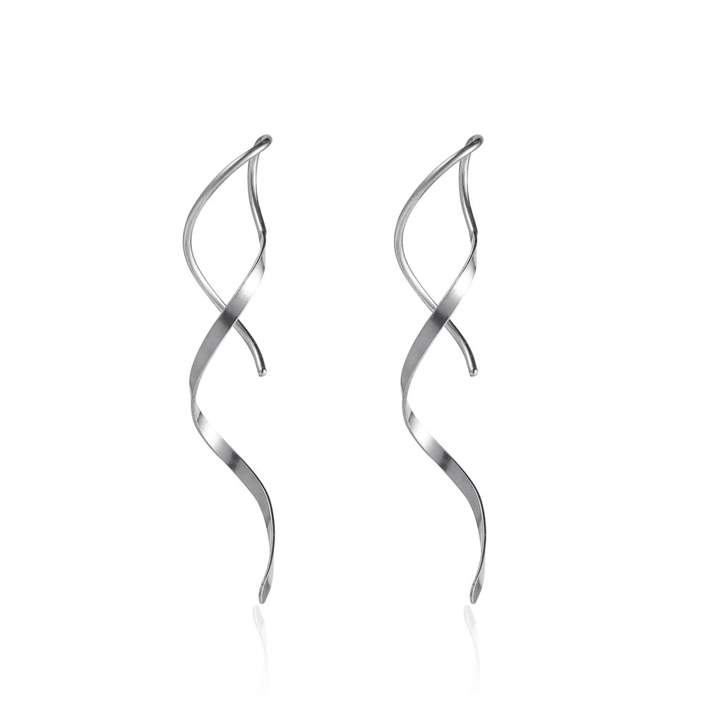 1/2 Pairs Set Spiral Threader Drop Earrings Twisted Linear Curved Dangling Minimal Earrings Handmade Pull Through Earrings Minimalist Stainless Steel Dainty for Women-Silver