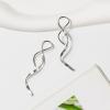 1/2 Pairs Set Spiral Threader Drop Earrings Twisted Linear Curved Dangling Minimal Earrings Handmade Pull Through Earrings Minimalist Stainless Steel Dainty for Women-Silver view 3