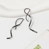 1/2 Pairs Set Spiral Threader Drop Earrings Twisted Linear Curved Dangling Minimal Earrings Handmade Pull Through Earrings Minimalist Stainless Steel Dainty for Women-Set view 4