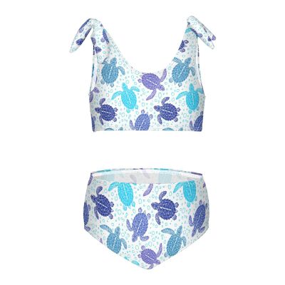 Aflyko Ocean Girls' Swimwear Turtles Bubble 2-Piece Bikini Set Summer Swimsuit Vacation Bathing Suit Hawaii Beachwear Water Sport Tankini Set 9-10T