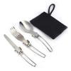 3Pcs Camping Tableware Utensils, Stainless Steel Portable Folding Cutlery Set Knife Fork Spoon with Bag for Picnic Travel, Barbecue, Backpack Outdoor Gear