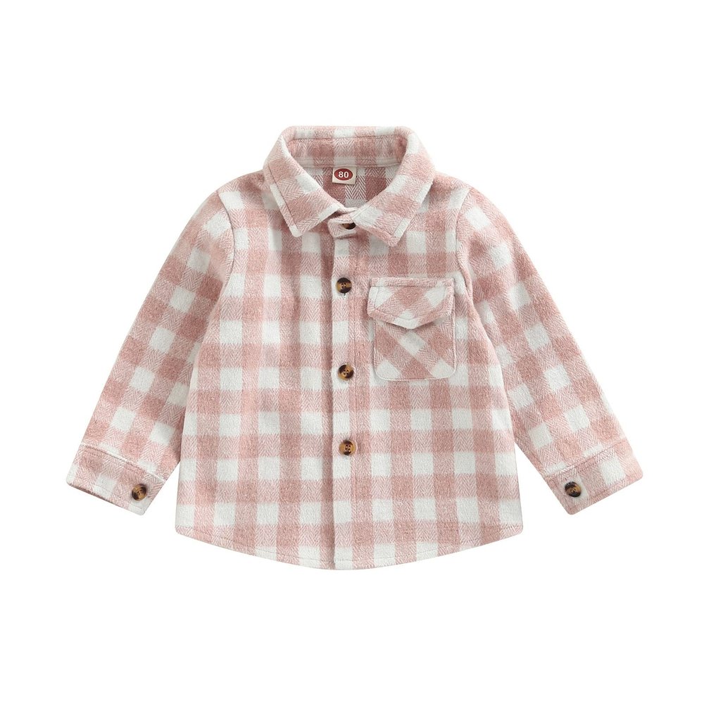 Toddler Baby Boys Girls Plaid Jacket Long Sleeve Lapel Button Down Pocketed Shirts Coats Shacket (Pink, 12-24 Months)