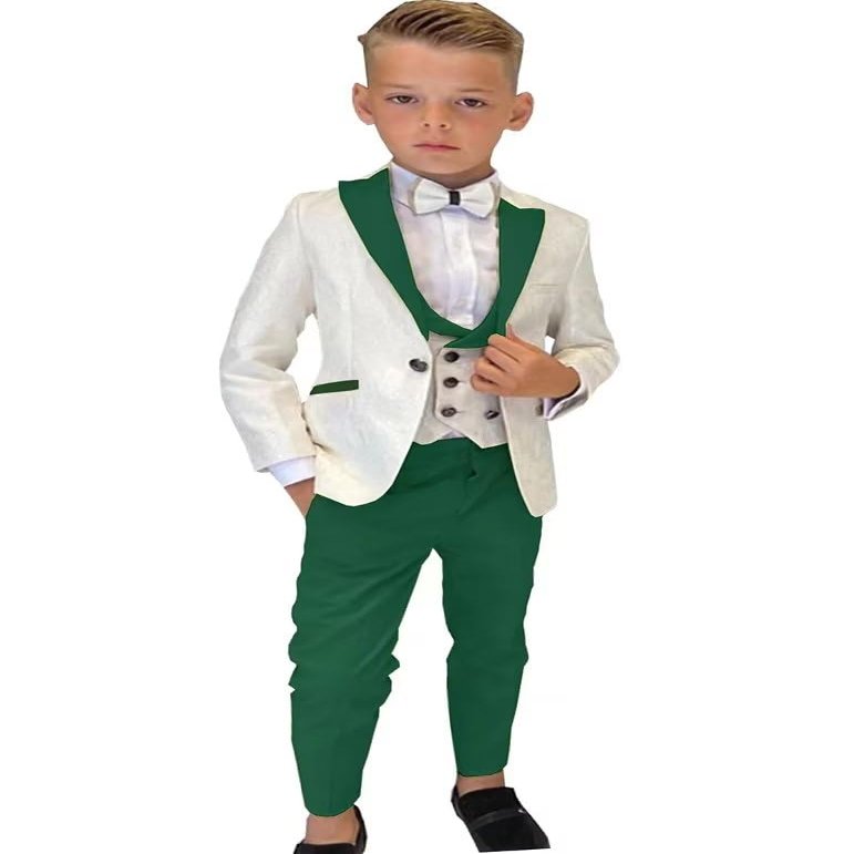 Boys Formal Suit Wedding Tuxedo 3 Pieces Jacket Pants Vest Kids Party Blazer,Boys' Suits Green