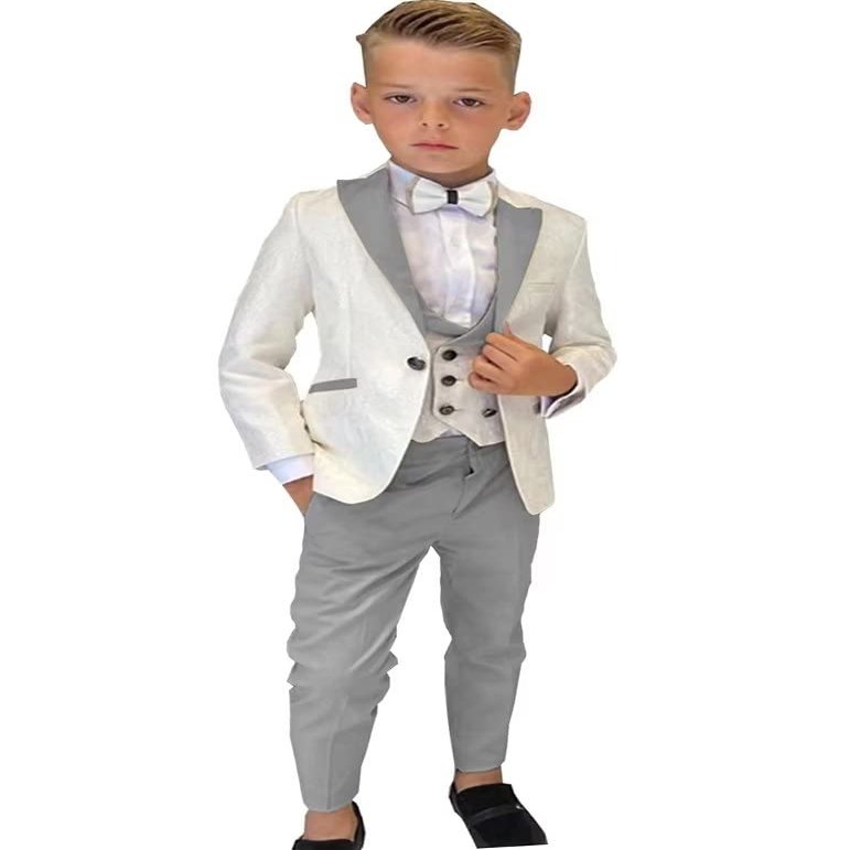 Boys Formal Suit Wedding Tuxedo 3 Pieces Jacket Pants Vest Kids Party Blazer,Boys' Suits Gray