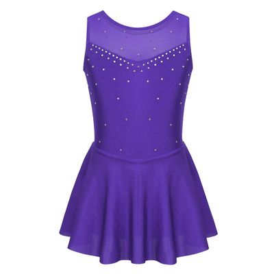 ACSUSS Kids Girls Rhinestones Halter Mock Neck Ballet Tutu Dress Leotard Figure Ice Skating Dress Ballroom Dance Costume Tank Top Violet 8 Years
