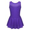 ACSUSS Kids Girls Rhinestones Halter Mock Neck Ballet Tutu Dress Leotard Figure Ice Skating Dress Ballroom Dance Costume Tank Top Violet 8 Years view 1