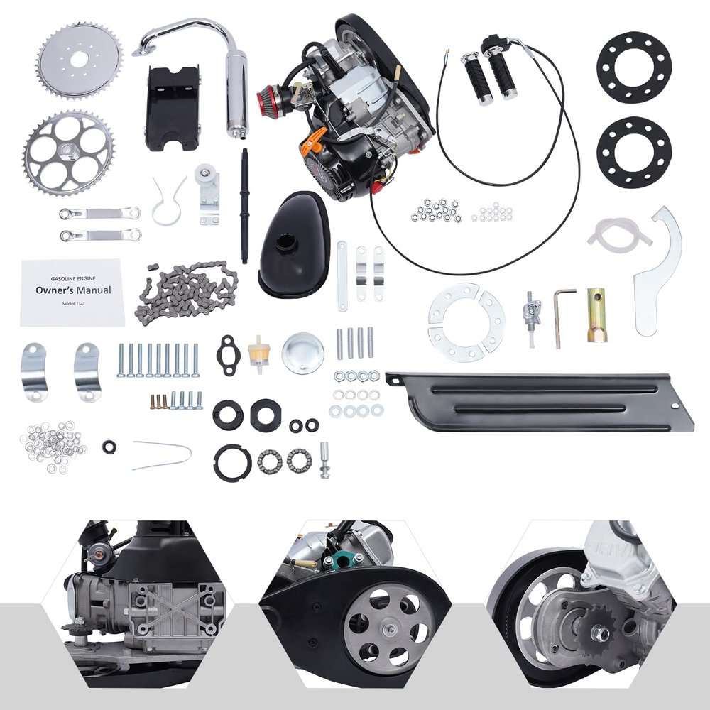 AKaSping 100CC 3HP 4-Stroke Motorized Bicycle Kit Gas Petrol Bike Engine Motor Scooter Kit Single Cylinder Air Cooling Engine Scooter (Belt Style)