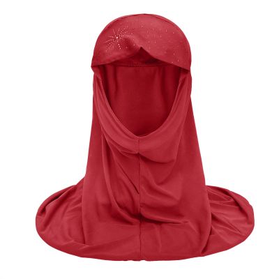 Ylucky Girls Muslim Hijab Floral Lace Head Scarf Kids Islamic Arab Scarf Shawls Head Wrap with Flowers (red (with rhinestone))