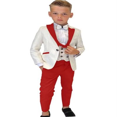 Boys Formal Suit Wedding Tuxedo 3 Pieces Jacket Pants Vest Kids Party Blazer,Boys' Suits Red