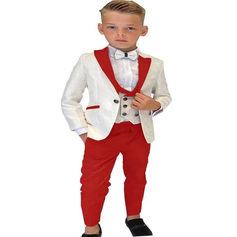 Boys Formal Suit Wedding Tuxedo 3 Pieces Jacket Pants Vest Kids Party Blazer,Boys' Suits Red