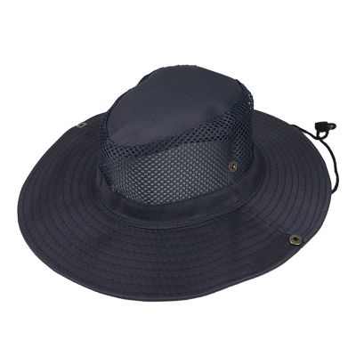 Unisex Mesh Solid Sun Wide Brim Hat Panama Fedora Hat Drawstring Foldable Lightweight Fishing Hat Outdoor Breathable Classic Retro Adjustable Travel Mountaineering Navy One Size